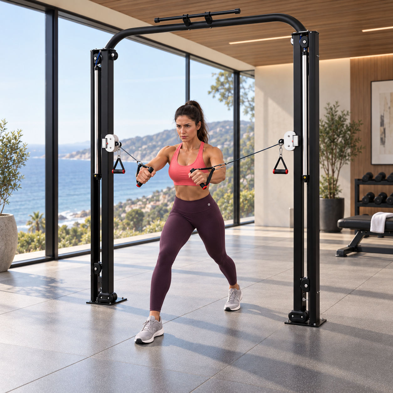 Rendering of a woman training with the Flexline Dual Floor system in a home gym